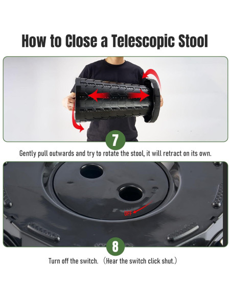 Taburete Plegable Doseno Ajustable 6.1-44.5 cm Negro