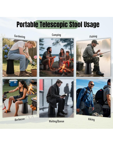 Taburete Plegable Doseno Ajustable 6.1-44.5 cm Negro