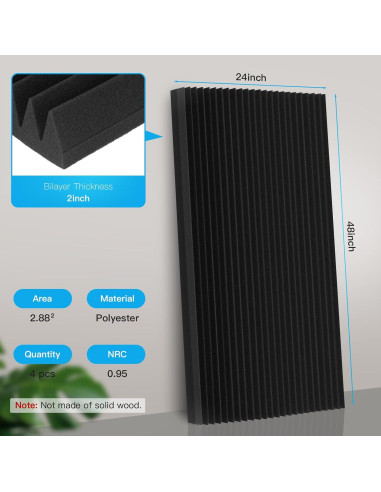 Paneles Acústicos de Espuma 2 PCS 121.9x61x5.1cm Negro