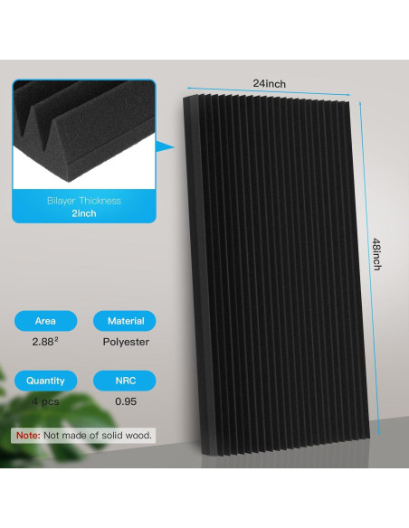 Paneles Acústicos de Espuma 2 PCS 121.9x61x5.1cm Negro