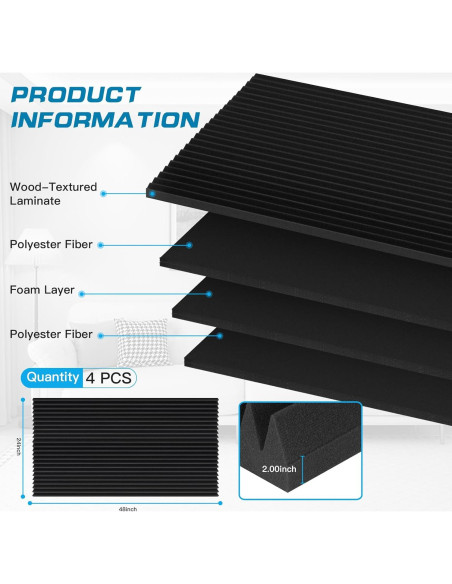 Paneles Acústicos de Espuma 2 PCS 121.9x61x5.1cm Negro