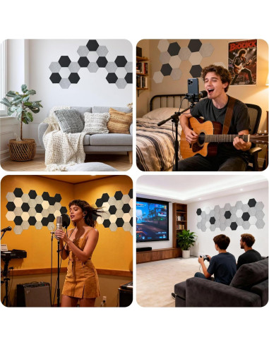 Paneles Acústicos Hexagonales 24-Pack Grises 30.5x22.9cm