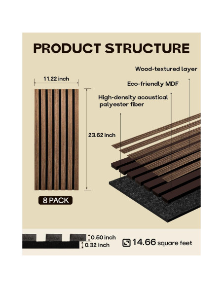 Paneles Acústicos Starfavor 8PC 60x28.5cm Nuez Decorativos