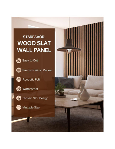 Paneles Acústicos Starfavor 8PC 60x28.5cm Nuez Decorativos