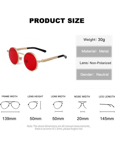 Gafas de sol redondas EYLRIM Eyl8478b 100% UV Oro/Rojo
