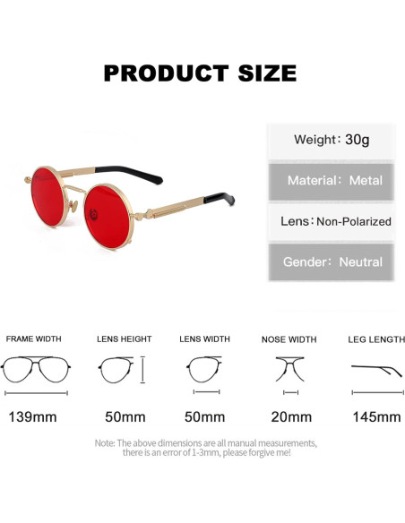 Gafas de sol redondas EYLRIM Eyl8478b 100% UV Oro/Rojo