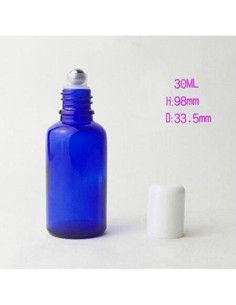 3 Botellas de Vidrio Azul 30ml con Rodillo Acero Inoxidable 2