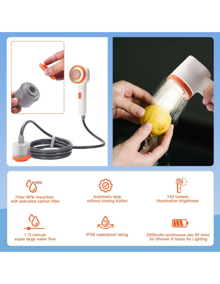 Ducha Portátil 2-en-1 NEBELTREKK con Luz y Filtro 20L