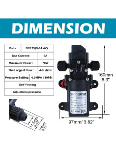 Bomba de Pulverización de Agua DIANQI 12V 70W Autocebante 6L/min 2