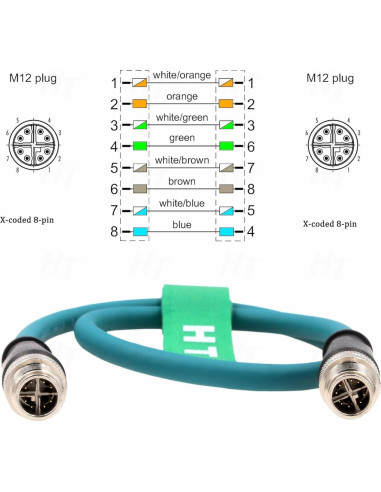 Cable Ethernet Cat7e M12 8 Pines X-Codificado 3m HangTon