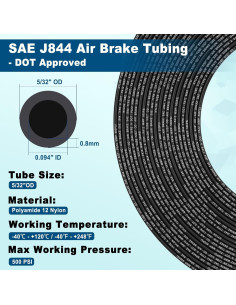 Manguera de Aire Boeray 5/32" OD Nylon 11m Aprobada DOT 2