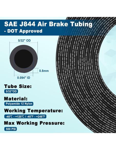 Manguera de Aire Boeray 5/32" OD Nylon 11m Aprobada DOT