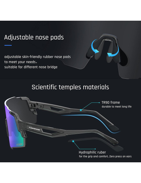 Gafas de sol deportivas TOREGE TR65 con 3 lentes intercambiables