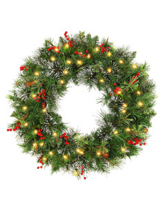 Corona Navideña Preiluminada Hykolity 61 cm con 50 Luces LED