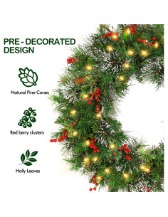 Corona Navideña Preiluminada Hykolity 61 cm con 50 Luces LED 2