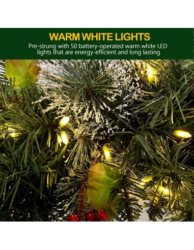 Corona Navideña Preiluminada Hykolity 61 cm con 50 Luces LED