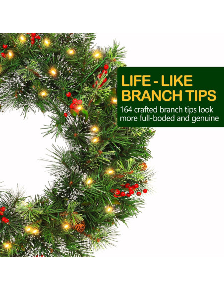 Corona Navideña Preiluminada Hykolity 61 cm con 50 Luces LED