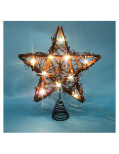 Adorno Superior Estrella de Ratan Natural LAWOHO 25.4 cm con 10 Luces LED