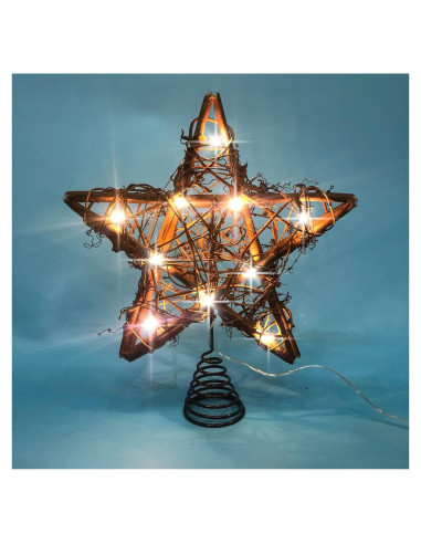 Adorno Superior Estrella de Ratan Natural LAWOHO 25.4 cm con 10 Luces LED