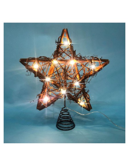 Adorno Superior Estrella de Ratan Natural LAWOHO 25.4 cm con 10 Luces LED