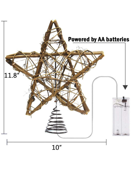 Adorno Superior Estrella de Ratan Natural LAWOHO 25.4 cm con 10 Luces LED