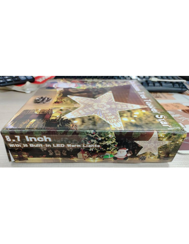 Adorno Superior Estrella de Ratan Natural LAWOHO 25.4 cm con 10 Luces LED