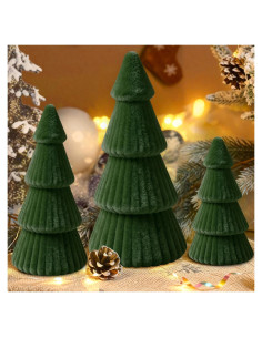 Centros de Mesa de Navidad OuMuaMua - 3 Árboles Terciopelo Verde 16-26cm