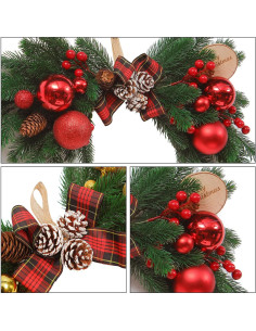 Adorno Navideño Artificial HiiARug 2pcs 53 cm con Lazo Rojo 2