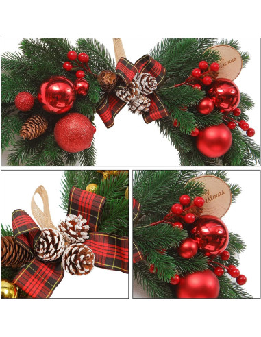 Adorno Navideño Artificial HiiARug 2pcs 53 cm con Lazo Rojo