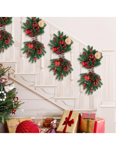 Adorno Navideño Artificial HiiARug 2pcs 53 cm con Lazo Rojo