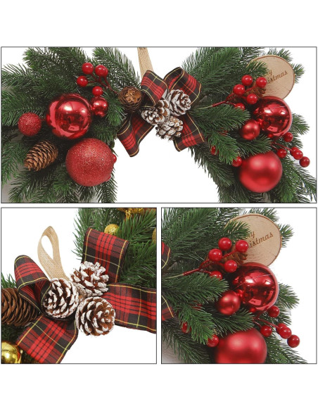 Adorno Navideño Artificial HiiARug 2pcs 53 cm con Lazo Rojo