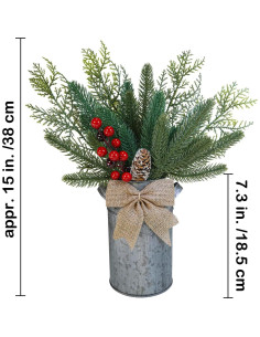 Centro de Mesa Navideño Winlyn Jarrón Metal Rústico 38cm 2