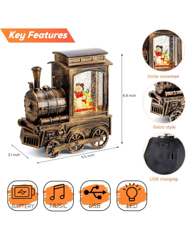 Lámpara de Globo de Nieve Navidad IPOW con Tren Musical 17.5cm