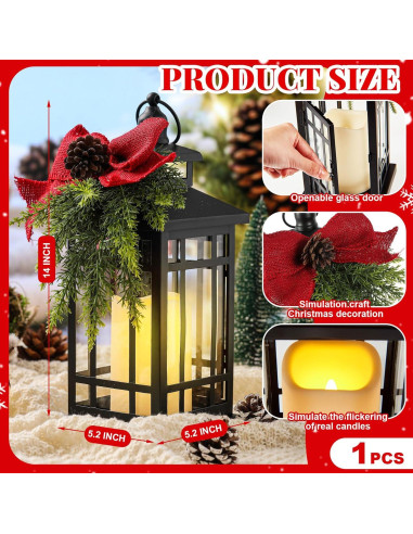 Linterna Navideña Vintage ROCEEI 14" con Vela LED y Cedro