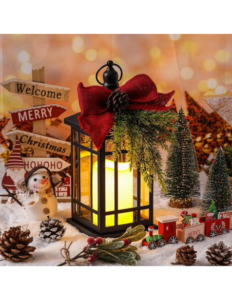 Linterna Navideña Vintage ROCEEI 14" con Vela LED y Cedro