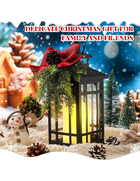 Linterna Navideña Vintage ROCEEI 14" con Vela LED y Cedro