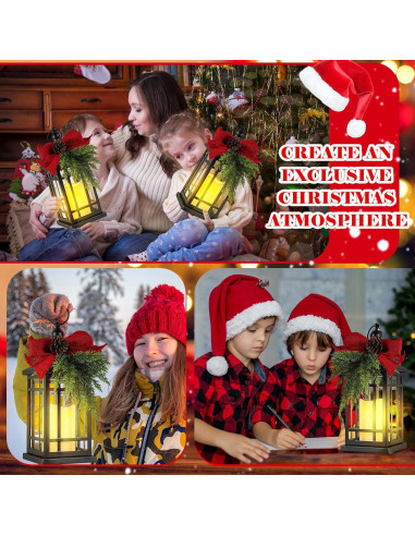 Linterna Navideña Vintage ROCEEI 14" con Vela LED y Cedro