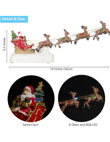 Trineo de Navidad INNO con 8 Renos y Luces LED - Rojo