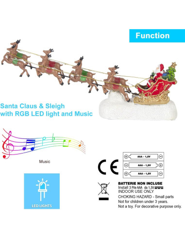 Trineo de Navidad INNO con 8 Renos y Luces LED - Rojo