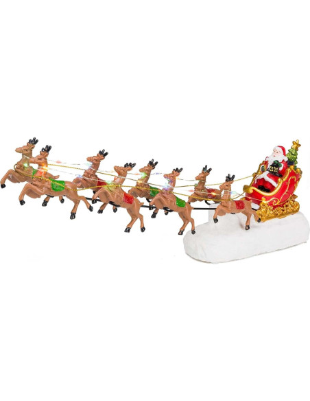 Trineo de Navidad INNO con 8 Renos y Luces LED - Rojo