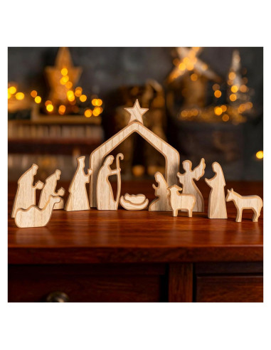 Conjunto de Escena de Natividad NEROSUN 13 Piezas Madera