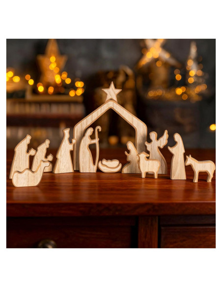 Conjunto de Escena de Natividad NEROSUN 13 Piezas Madera