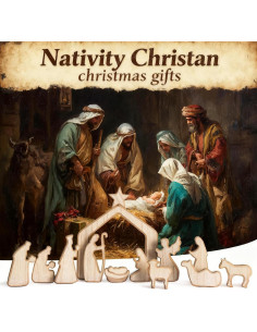 Conjunto de Escena de Natividad NEROSUN 13 Piezas Madera 2