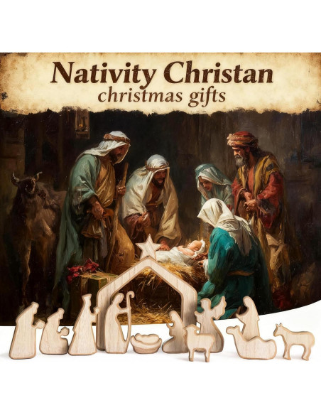 Conjunto de Escena de Natividad NEROSUN 13 Piezas Madera