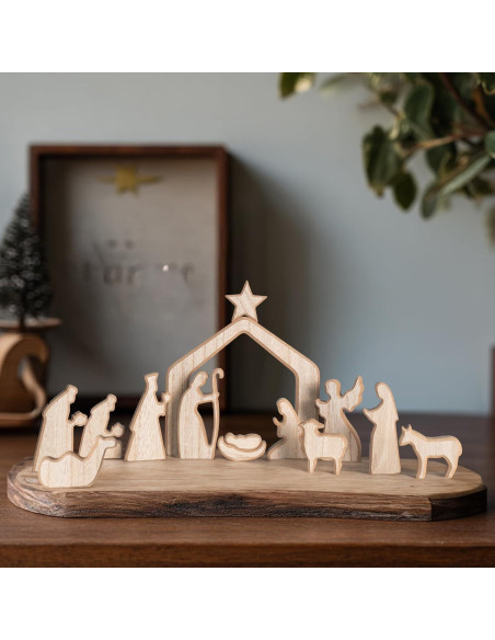 Conjunto de Escena de Natividad NEROSUN 13 Piezas Madera