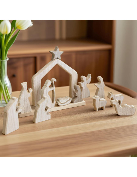 Conjunto de Escena de Natividad NEROSUN 13 Piezas Madera