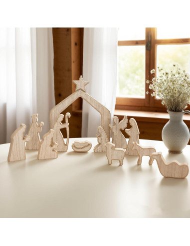 Conjunto de Escena de Natividad NEROSUN 13 Piezas Madera