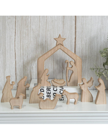 Conjunto de Escena de Natividad NEROSUN 13 Piezas Madera
