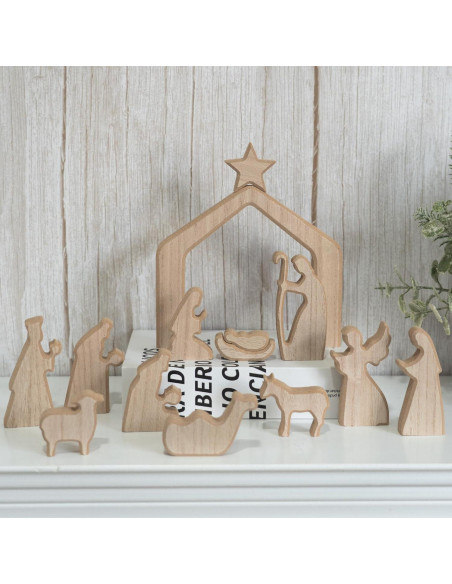 Conjunto de Escena de Natividad NEROSUN 13 Piezas Madera