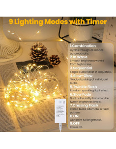 Luces de Hadas LED Mlambert 10M Blanco Cálido Recargables 2